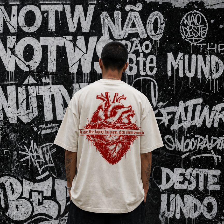 Camiseta Oversized - Coração - Branca