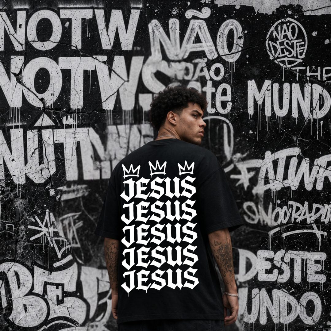 Camiseta Oversized - Jesus - Preta