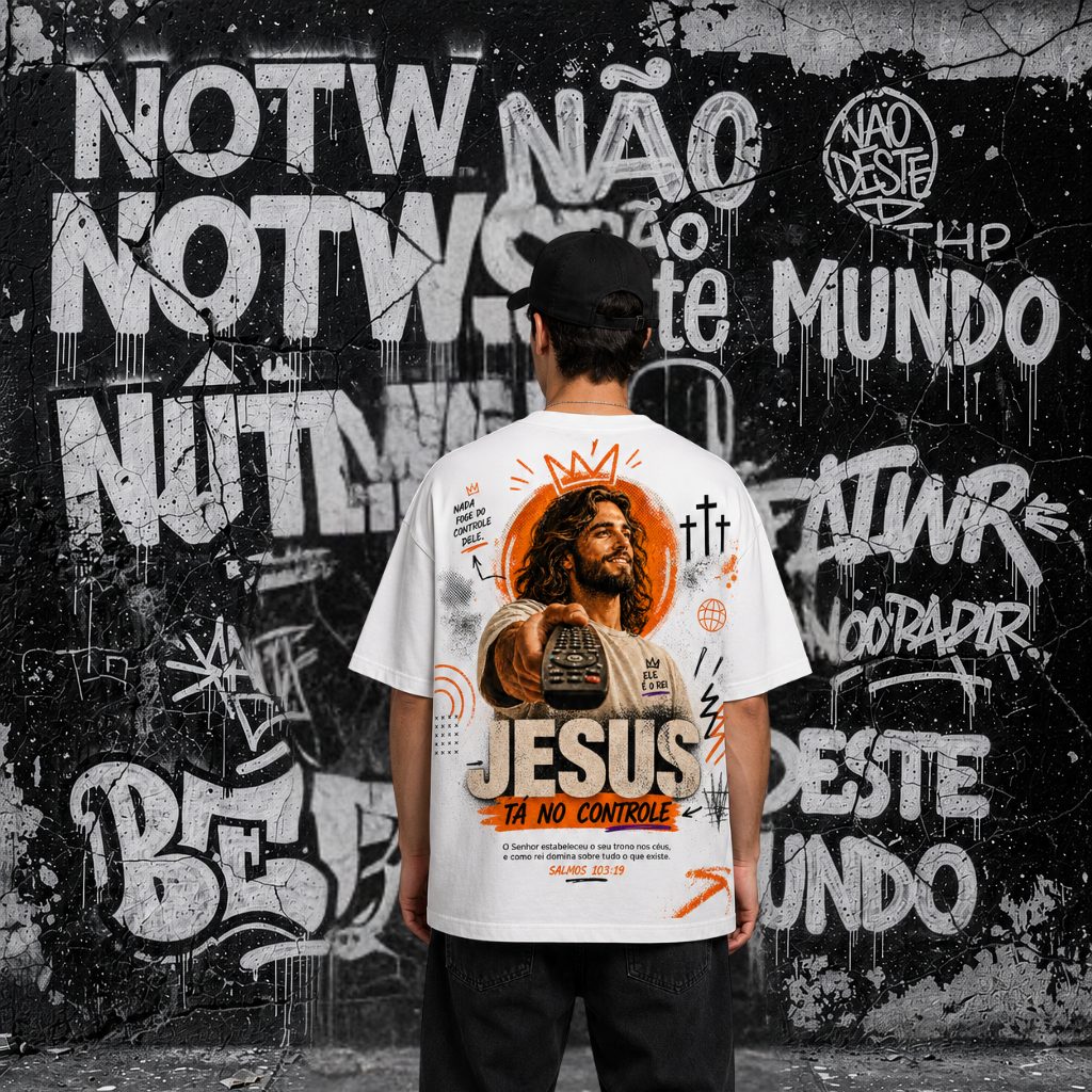 Camisa oversized - Jesus no controle - Branca
