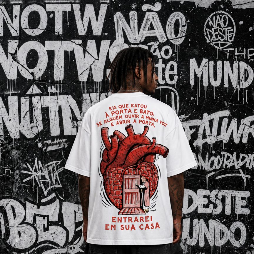 Camiseta Oversized - Apocalipse 3:20 - Branca