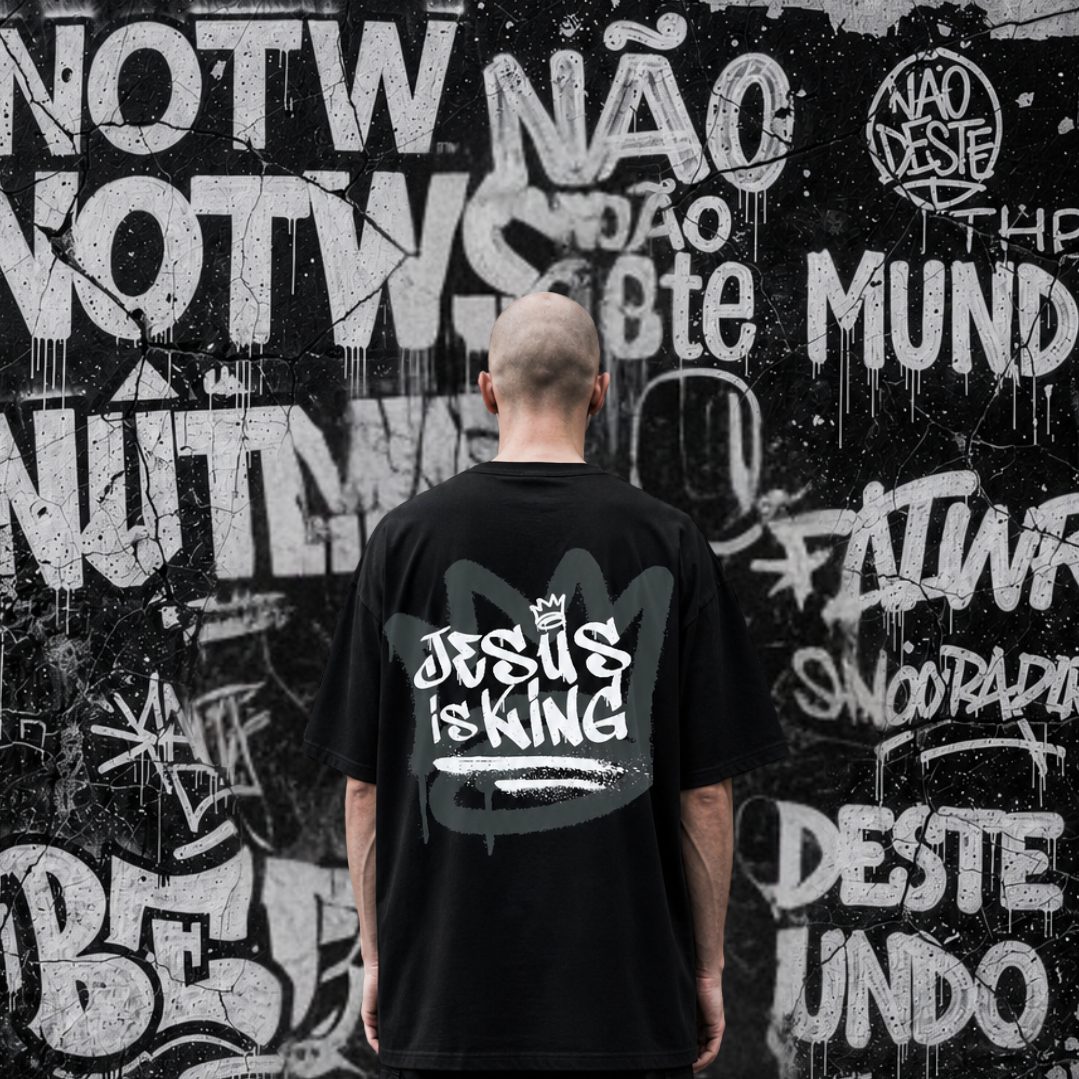 Camiseta Oversized - Jesus king - Preta