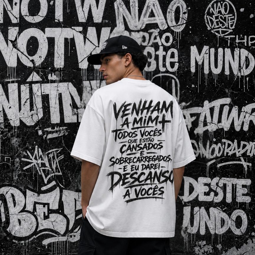 Camiseta Oversized - Mateus 11:28 - Branca